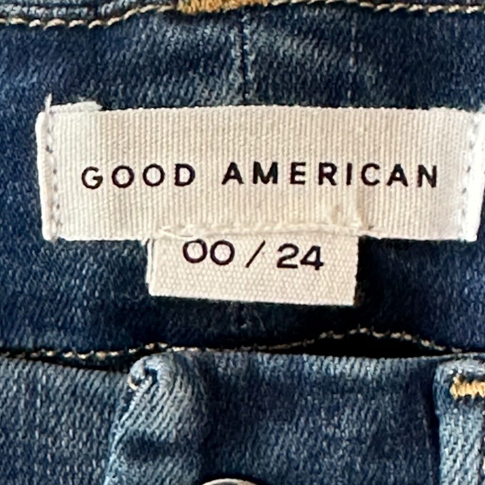 Good American Good Waist Crop Raw Hem Hi-Rise Jeans Skinny Blue331 00/24 NWT - Picture 2 of 10